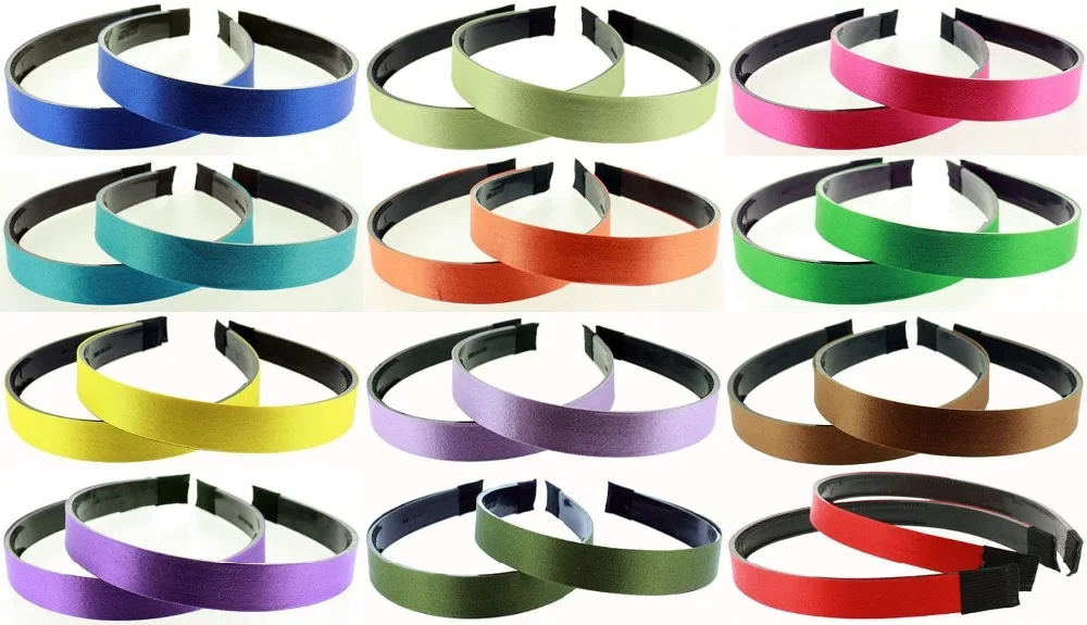 Черная пластиковая повязка на голову с подкладкой из атласной ленты 30 шт. 15 мм