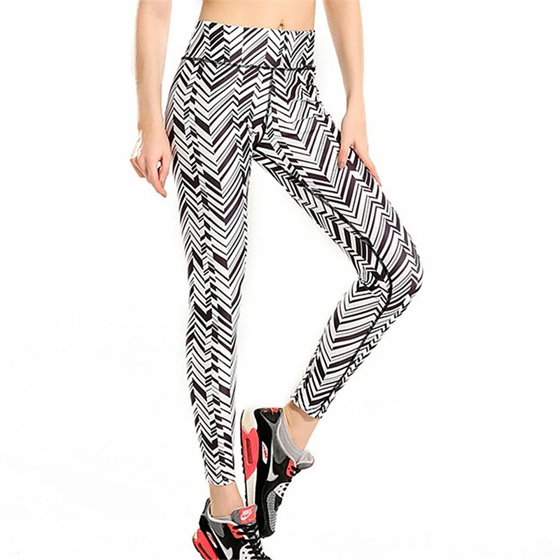 

Women 3D Digital Print Striped Wave Fitness Exercise Leggings Quick Drying Ankle Length Energy Pants Trousers Ropa Mujer