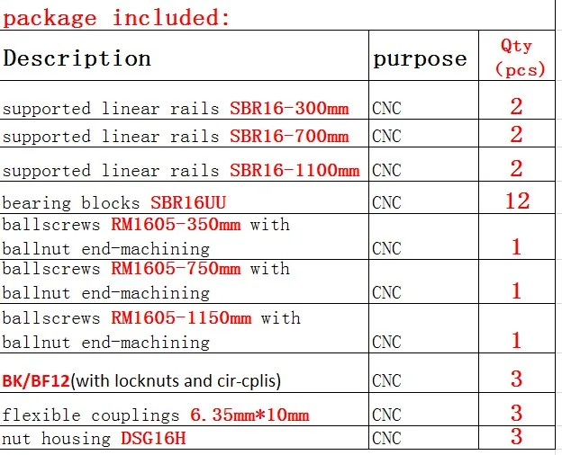 300 700 1100 SBR16 3 SBR16 Линейный Направляющая+ 3 ШВП RM1605+ 3BK/BF12+ гайка Корпус+ муфты для ЧПУ маршрутизатор/Фрезерные станки - Цвет: 300 700 1100 SBR16