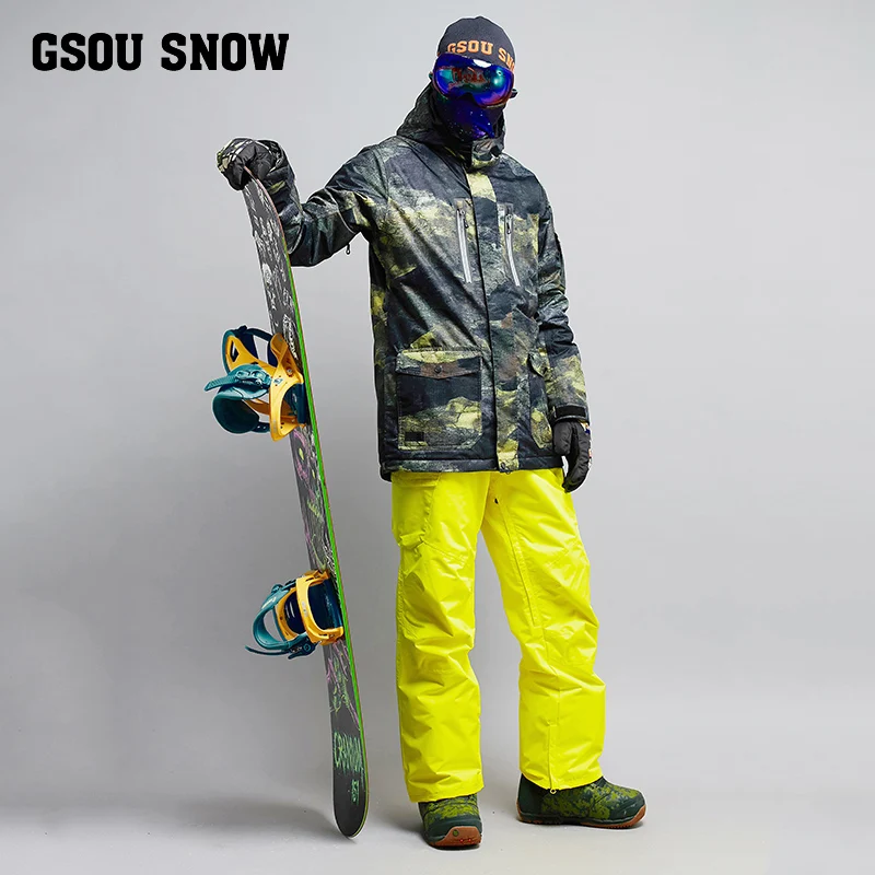 Мужской зимний лыжный костюм GSOU водонепроницаемая ветрозащитная утепленная