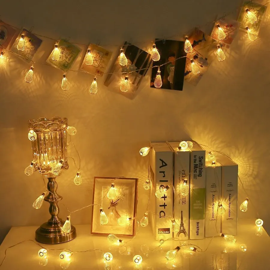 10/20/30 LED Silver Hollow Metal Water Drop Festoon Led Light Bedroom Home Party Birthday Wedding Christmas Lights Decoration 23 | Лампы и