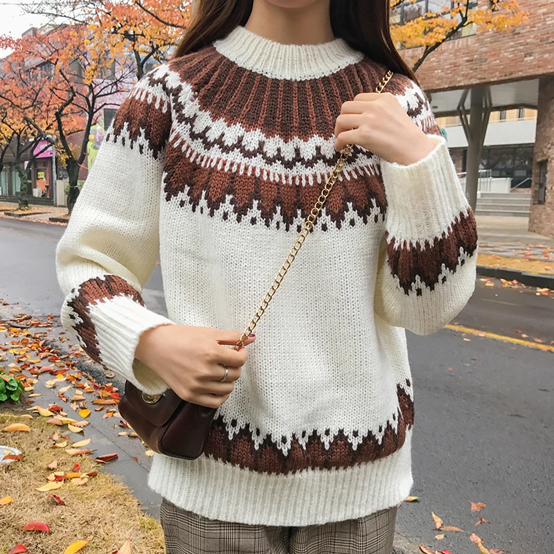 2018 Women'S Japan Harajuku Retro Hook Flower Round Collar Hemp Thick Sweater Ovely Sweet Kawaii Pullover Knitted For Women | Женская