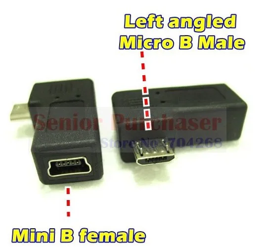 10 шт./лот 90 градусов левый угол Тип micro USB B 5pin папа к mini 5p гнездовой разъем