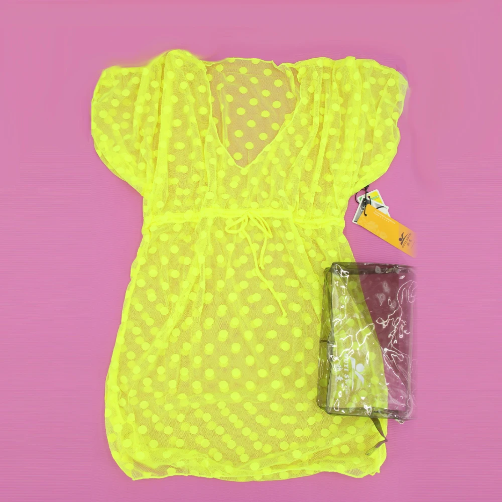 Женское прозрачное пляжное платье в горошек свободное с v образным вырезом и