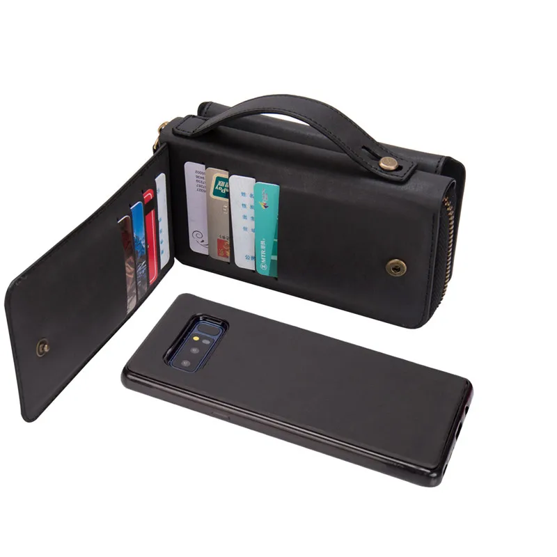 

Чехол для телефона Samsung Galaxy Note 8, многофункциональный кошелек, ретро кожаный кошелек на молнии, чехол, откидная крышка, сумка для телефона с д...