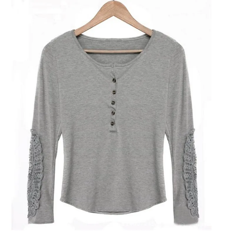 Zanzea мода осень женские блузки вышивка крючком кружевные рукава полые Однотонные блузки на каждый день топы с круглым вырезом рубашки размера плюс