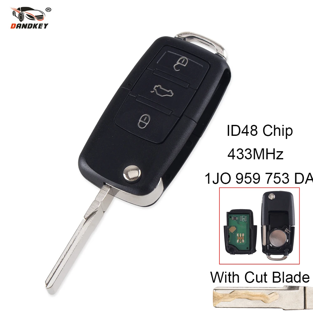 Dandkey режущее лезвие дистанционный складной Flid ключа спросите 1J0959753DA 434 МГц ID48 для