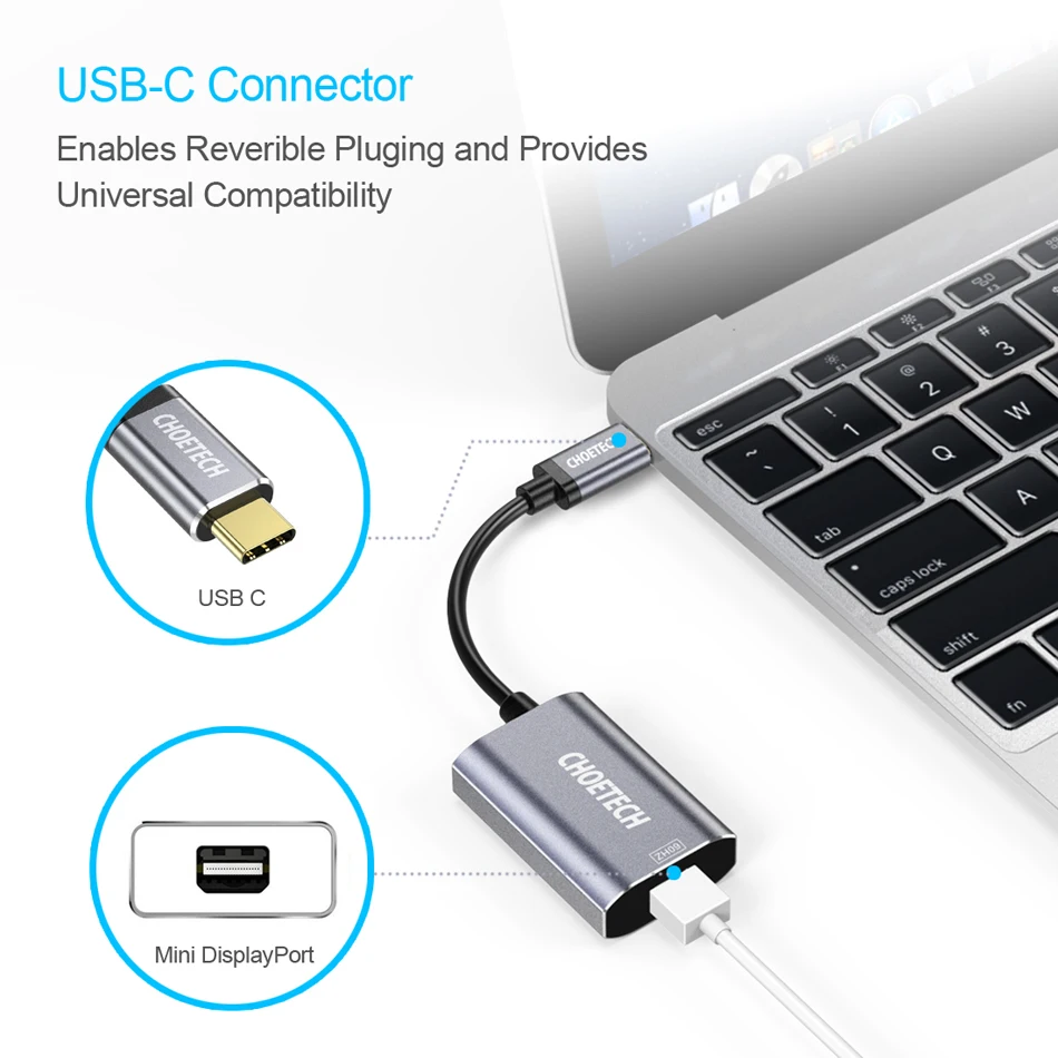 CHOETECH USB C к мини адаптер для дисплея 4K @ 60Hz Тип Мини DP с 60 Вт доставка питания Galaxy S9/S9