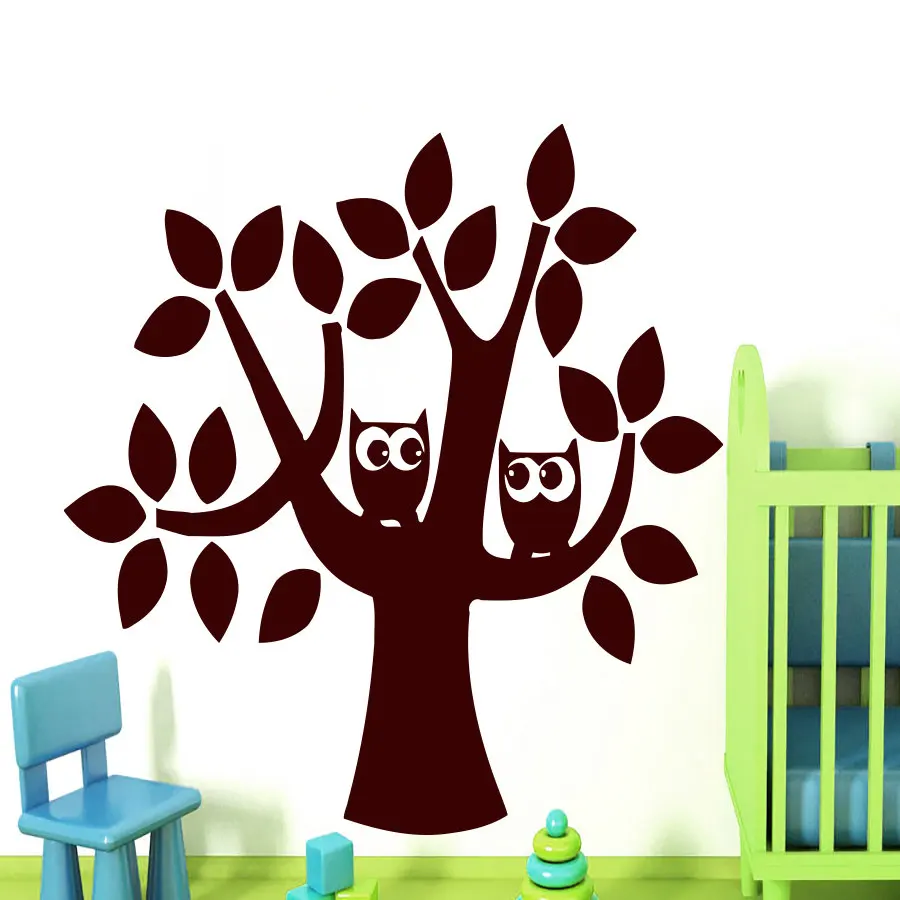 

ZOOYOO Two Owls In The Tree Wall Sticker Children Bedroom Vinyl Removable Cartoon Wall Decals Nursery Wall Art Murals
