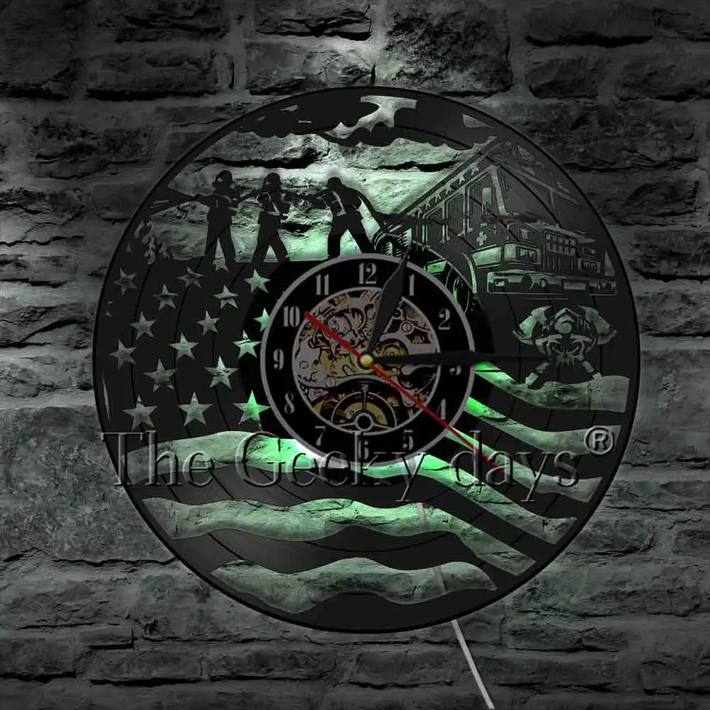 Настенные 3d часы с виниловой пластиной декоративные винтажные для пожарного