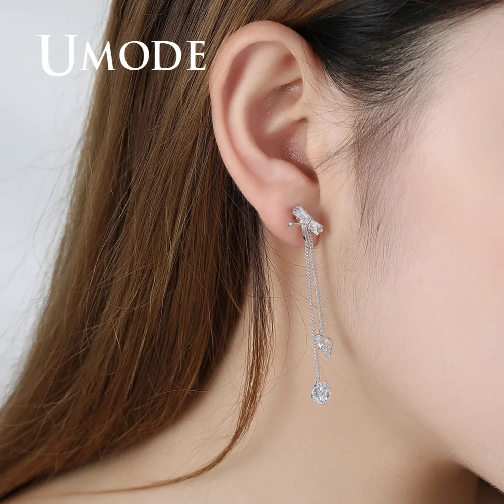 Женские круглые серьги-подвески UMODE с фианитами двумя шариковыми цепочками новые