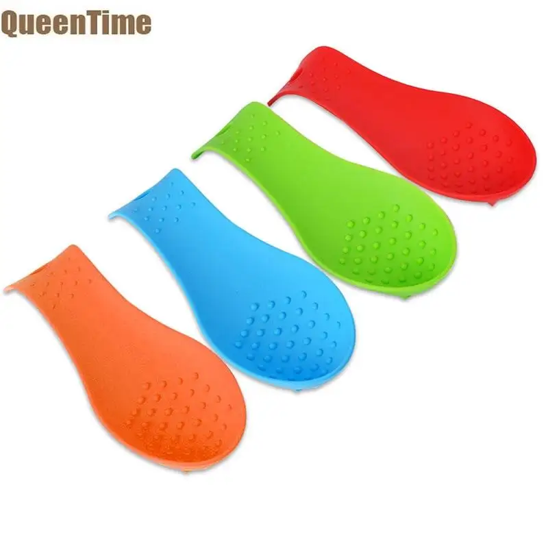 QueenTime силиконовая суповая ложка для отдыха синяя подставка для посуды FDA утвержденный коврик для кухни зеленого цвета