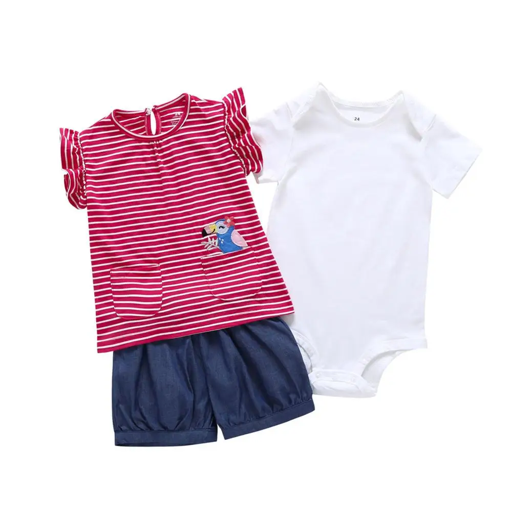 as picture Bebes/мягкий летний Боди, комплект из 3 предметов, короткая футболка+ боди без рукавов+ шорты, летний комплект одежды для младенцев от 6 месяцев до 24 месяцев - Цвет: as picture