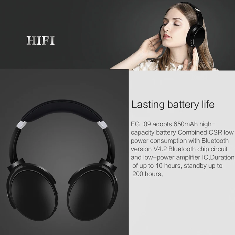 Headset Bluetooth Csr 4.2 Noise Cancellation Hi-fi Stereo Wireless Support Tf Card Mp3 Playing 3.5mm Wired Headphones | Электроника