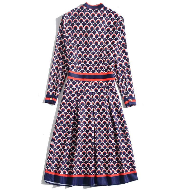 Plus Size High Quality Autumn New Women'S Fashion Work Party Boho Beach Vintage Elegant Chic Fish Scale Print Long Sleeve Dress