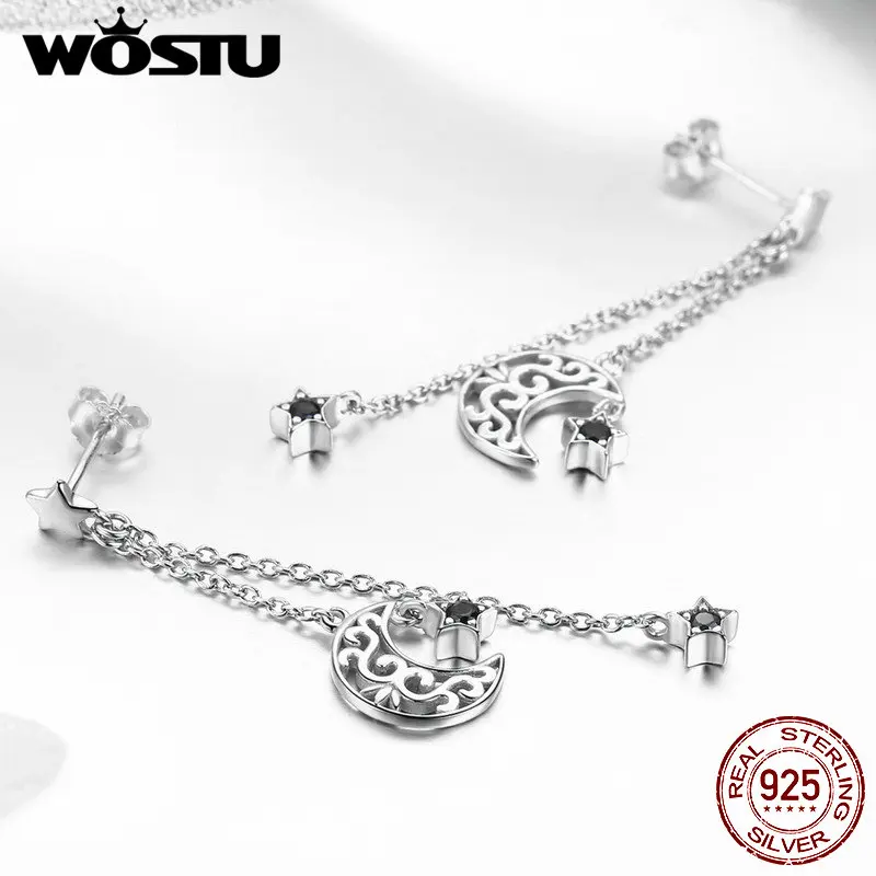 Женские серьги подвески WOSTU из стерлингового серебра 925 пробы с Луной и звездами