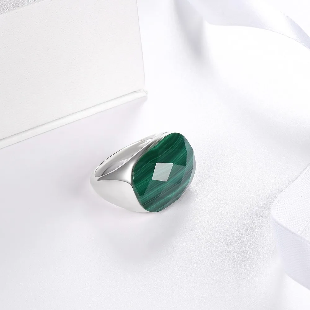 Hutang Malachite Engagement Rings Checkerboard Cut Natural Gemstone Solid 925 Sterling Silver Ring Men Women Fine Stone Jewelry|fine jewelry|925