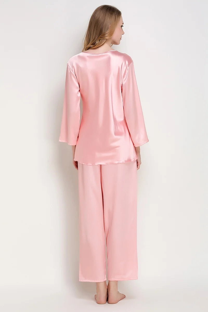

Women pajamas suit Silk Sleepwear Satin Pajamas Set Woman Pajamas Pants Silk Nightwear pink pj set autumn