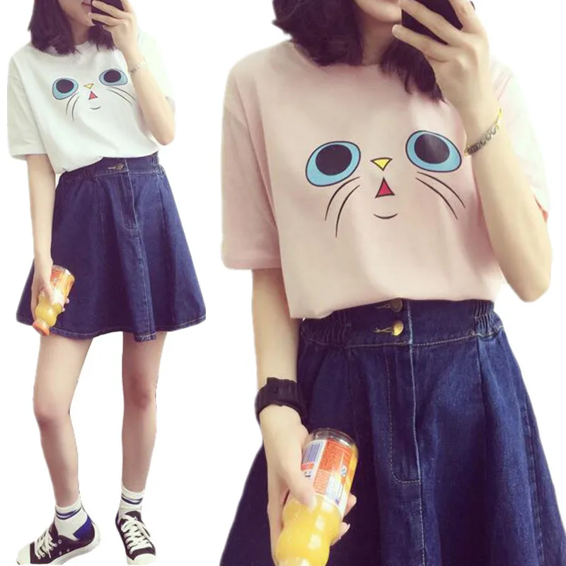 Новинка лета 2017 Повседневная Свободная футболка для девочек подростков с