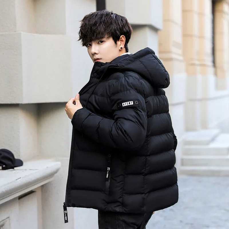 

Men short coat 2019 winter new cotton jacket Korean version of the slim fashion thick hooded cotton suit 4XL