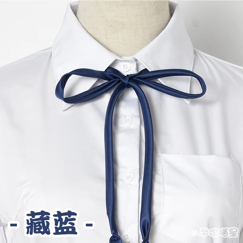add 1 rope dark blue Японская школьная рубашка с квадратным воротником и коротким рукавом непрозрачные однотонные белые рубашки для униформы - Цвет: add 1 rope dark blue