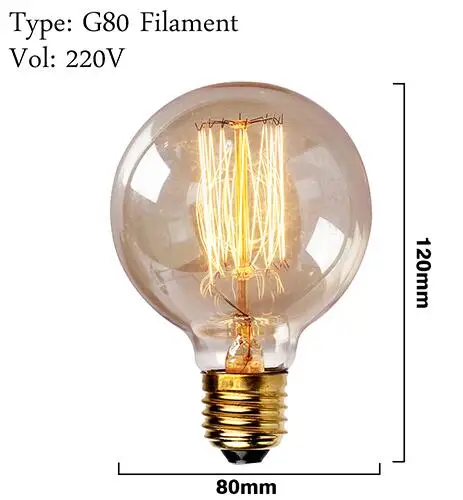 G80 filament Светильник в коробке, винтажные лампочки Эдисона, лампа накаливания, карбоновая лампа в виде белки, ретро светильник Эдисона, подвесной светильник - Цвет: G80 filament
