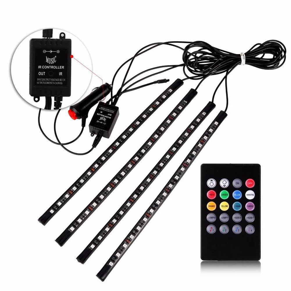 В виде бабочек, новинка, 12V автомобильный RGB светодиодный DRL 4 шт. полосы светильник Авто декоративный гибкий светодиодный полосы Атмосфера лампы светильник комплект M8617 - Испускаемый цвет: 18LED Sound Sensor