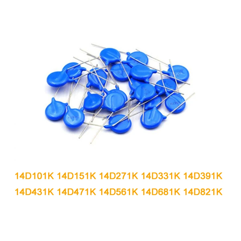 20 шт./лот варисторный пьезорезистор 14 мм 14D101K 14D151K 14D271K 14D331K 14D391K 14D431K 14D471K 14D561K 14D681K