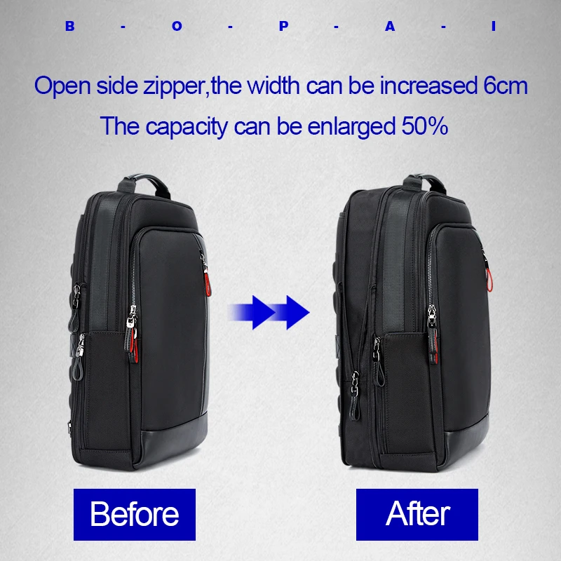 BOPAI Оксфорд водонепроницаемый рюкзак дорожные рюкзаки для мужчин Mochila емкость может быть увеличена крутые мужские s рюкзаки плечо школьный ранец