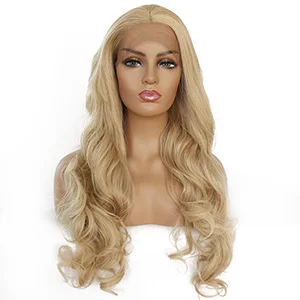 Honey Blonde V'NICE натуральный длинный волнистый платиновый блондин парик высокая температура волокна бразильские волосы синтетический парик фронта шнурка для парика - Цвет: Honey Blonde