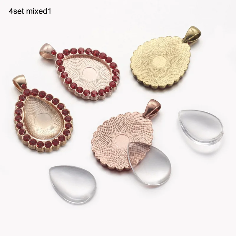 4set mixed1 Аксессуары для рукоделия, заготовки для основы, стеклянный драгоценный камень, 3D Блестящий Шарм, бусины, точечный кулон, художественный декор, стразы, лоток из цинкового сплава - Цвет: 4set mixed1
