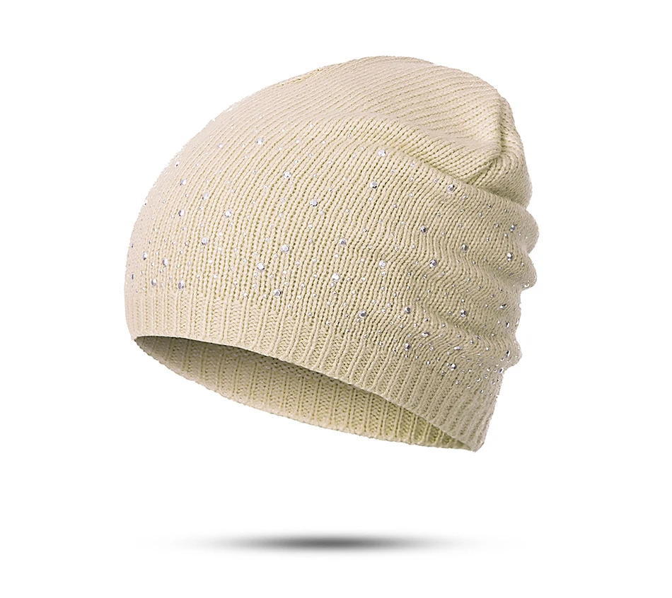 CANCHANGE новая зимняя шапка Для женщин Мягкий Вязание головные уборы Skullies Beanies однотонные теплые CottonFemale модные стразы Кепки Шапка-бини