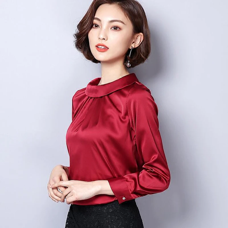 Женская блузка из искусственного шелка с длинным рукавом размеры до 3XL|blouses women