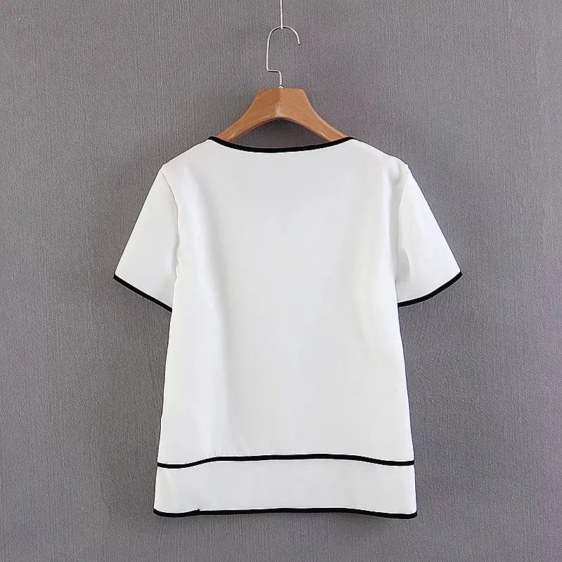OMCHION Blusas Mujer 2018 г. летние женские блузки в полоску с короткими рукавами и круглым