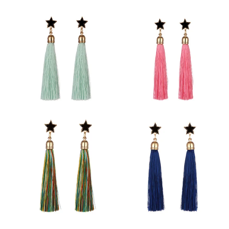 2017 New Arrival Fashion Bohemian Black Colorful Statement Star Tassel Drop Earrings For Women Ear Jewelry Bijoux Femme | Украшения и