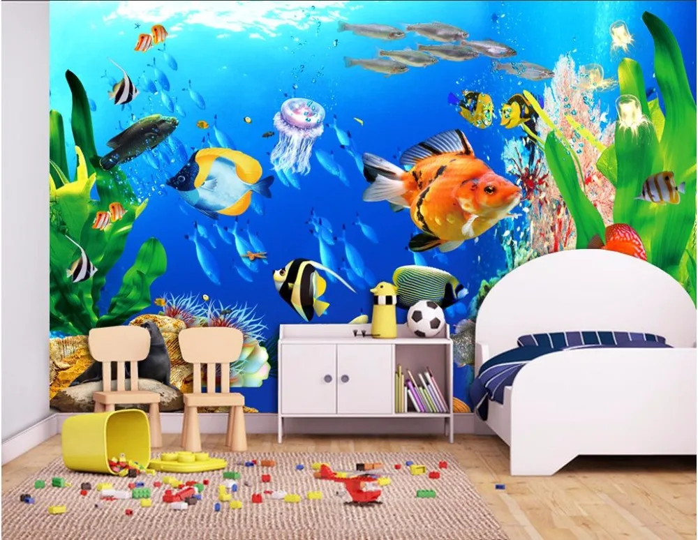 Фотообои на заказ 3d обои для комнаты морская рыба медуза водоросли живопись