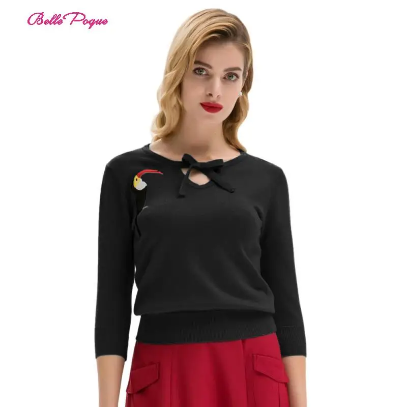 Женский свитер Belle Poque винтажный пуловер в ретро стиле с рукавом 3/4 и вырезом