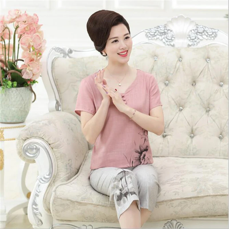 Летний комплект из 2 предметов для пожилых женщин новинка 2017 года Модный