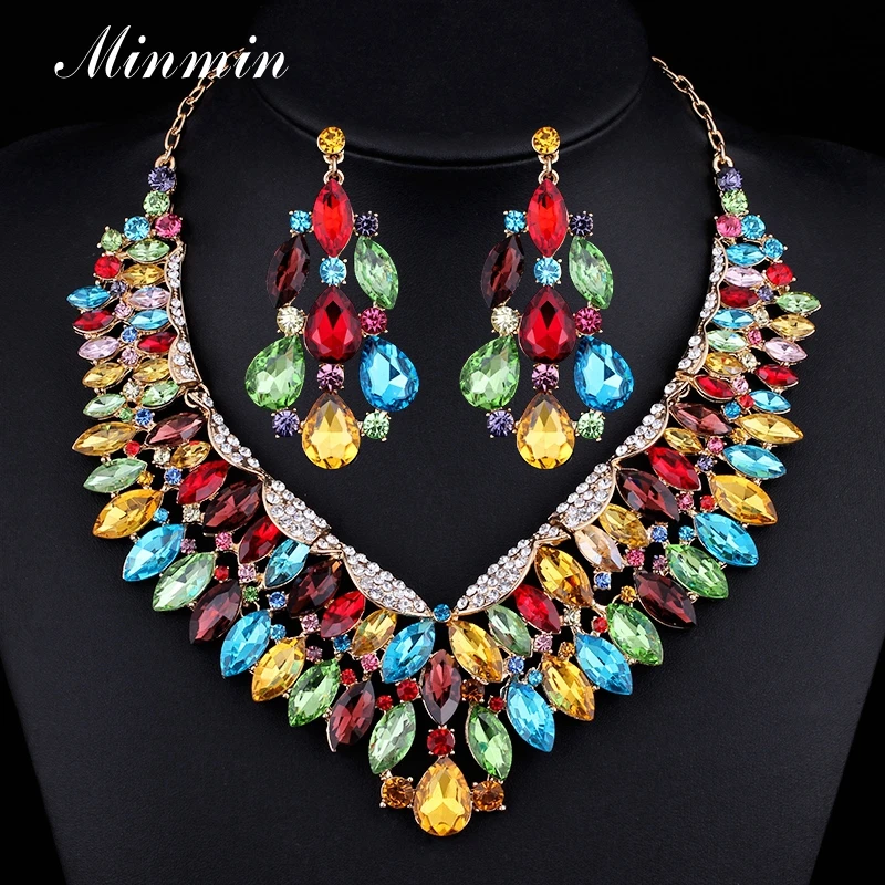 Minmin Наборы свадебных ювелирных изделий для Для женщин Красочные/золото Кристалл