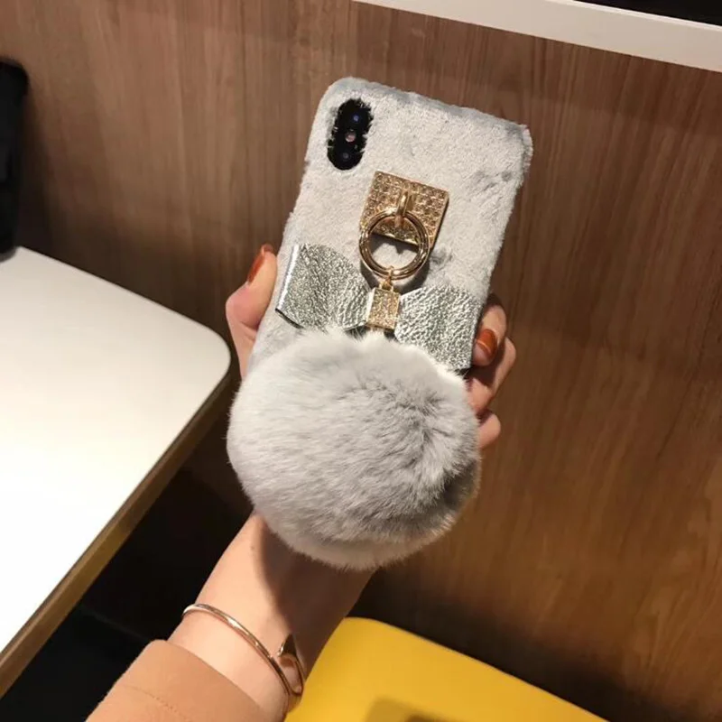 Девушка жена подарок зима шерсть задняя крышка для iPhone X телефон чехол с кольцом