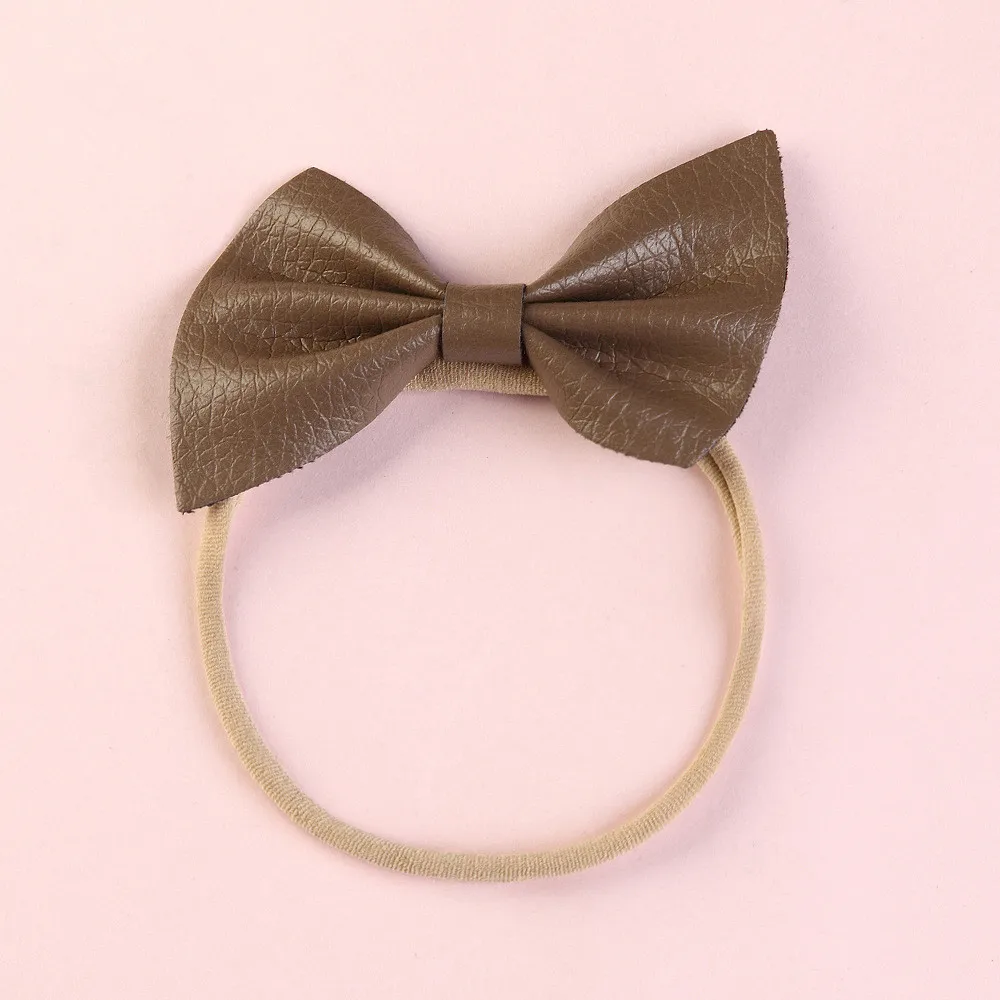 

24pcs Handmade Boutique Leather Hair Bow Super Soft Nylon Headbands Solid Bowknot Soft Hairbands Fashion Hair Accessories