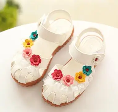 Детская обувь с цветочным кружевом босоножки для девочек из искусственной кожи