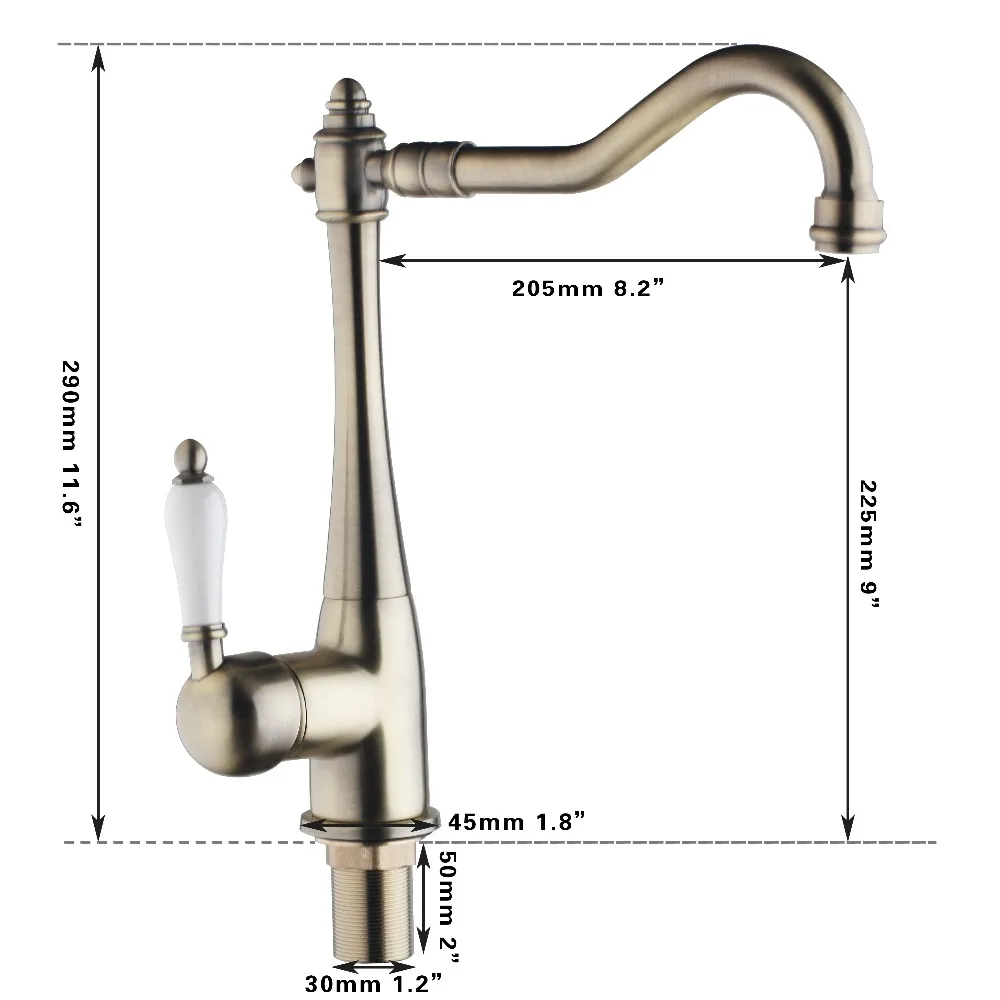 KEMAIDI Античная Медная Отделка смеситель для кухни и ванной комнаты с одной ручкой