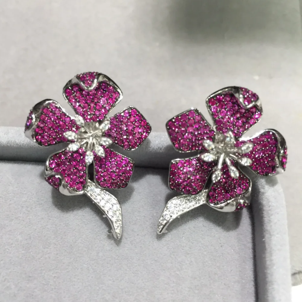 Серьги-пусеты в виде цветов из стерлингового серебра 925 пробы розовые и красные