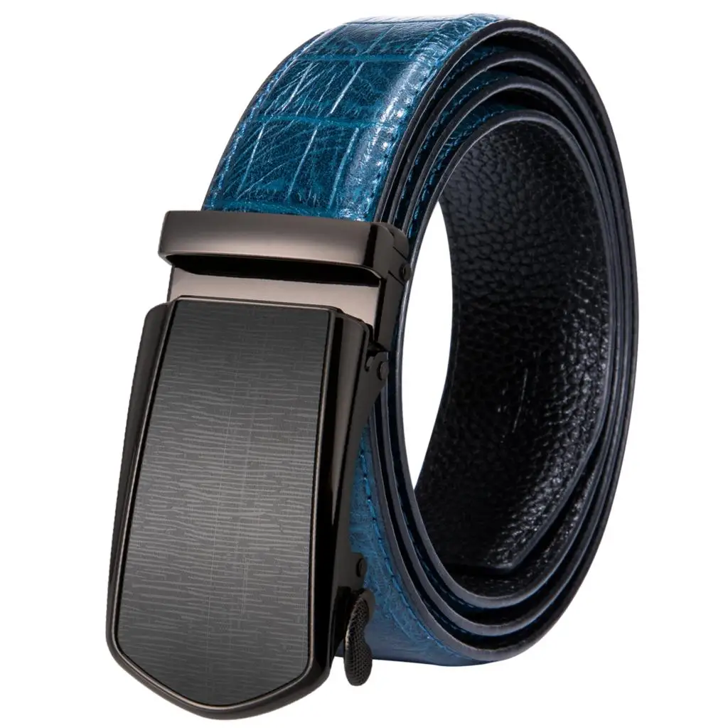 PD-0075-DJ-E Hi-Tie роскошная коробка мужской ремень из натуральной воловьей кожи Автоматическая Пряжка ремни для мужчин s Повседневный ковбойский синий кожаный ремень для джинсов ремень - Цвет: PD-0075-DJ-E