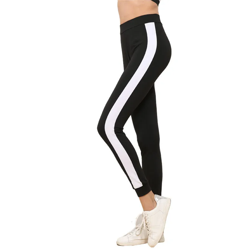 Skinny Leggings For Women Sexy Ladies Fashion Black White Patchwork Workout Trousers Girl 3014 Plus Size S M L XL | Женская одежда