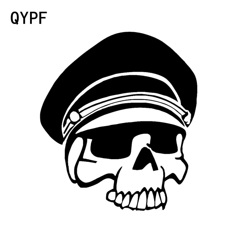 

QYPF 13.1*14.9CM Interesting Skull Hat Decoration Car Sticker Vinyl Black/Silver High Quality Graphic C16-0030