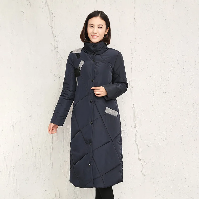 PUSECOOL 2017 New Fashion Spliced Women Long Parkas High Collar Single Breasted Warm Winter Jacket Lady Coat Casual Outerwear | Женская