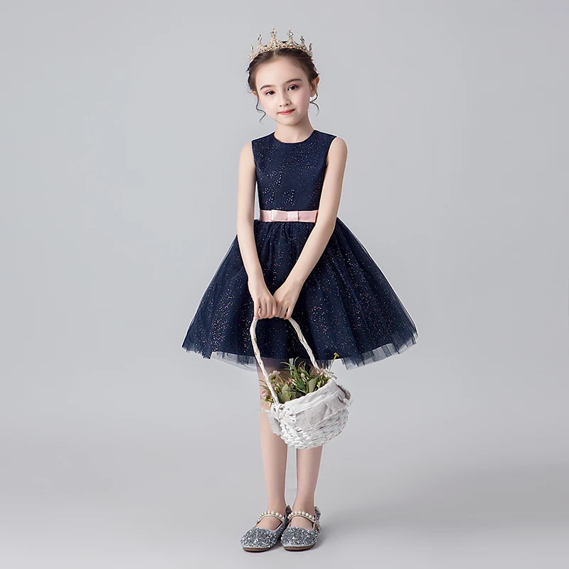 Вечернее платье с блестками и цветами для девочек элегантное вечернее маленьких