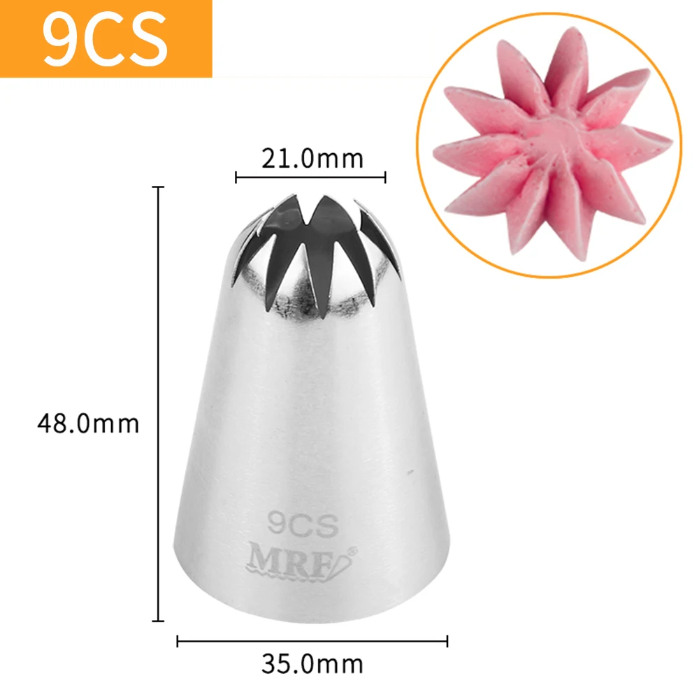 

(20pcs/Lot) Free Shipping MRF Stainless Steel 18/8 Cake Decorating 21MM Top Large Closed Star Icing Nozzle Pastry Tips #9CS/353